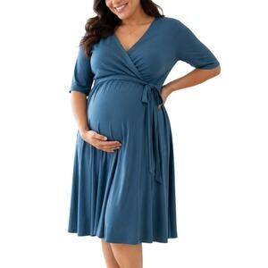 Mother Bee Maternity Teal Wrap Dress Large